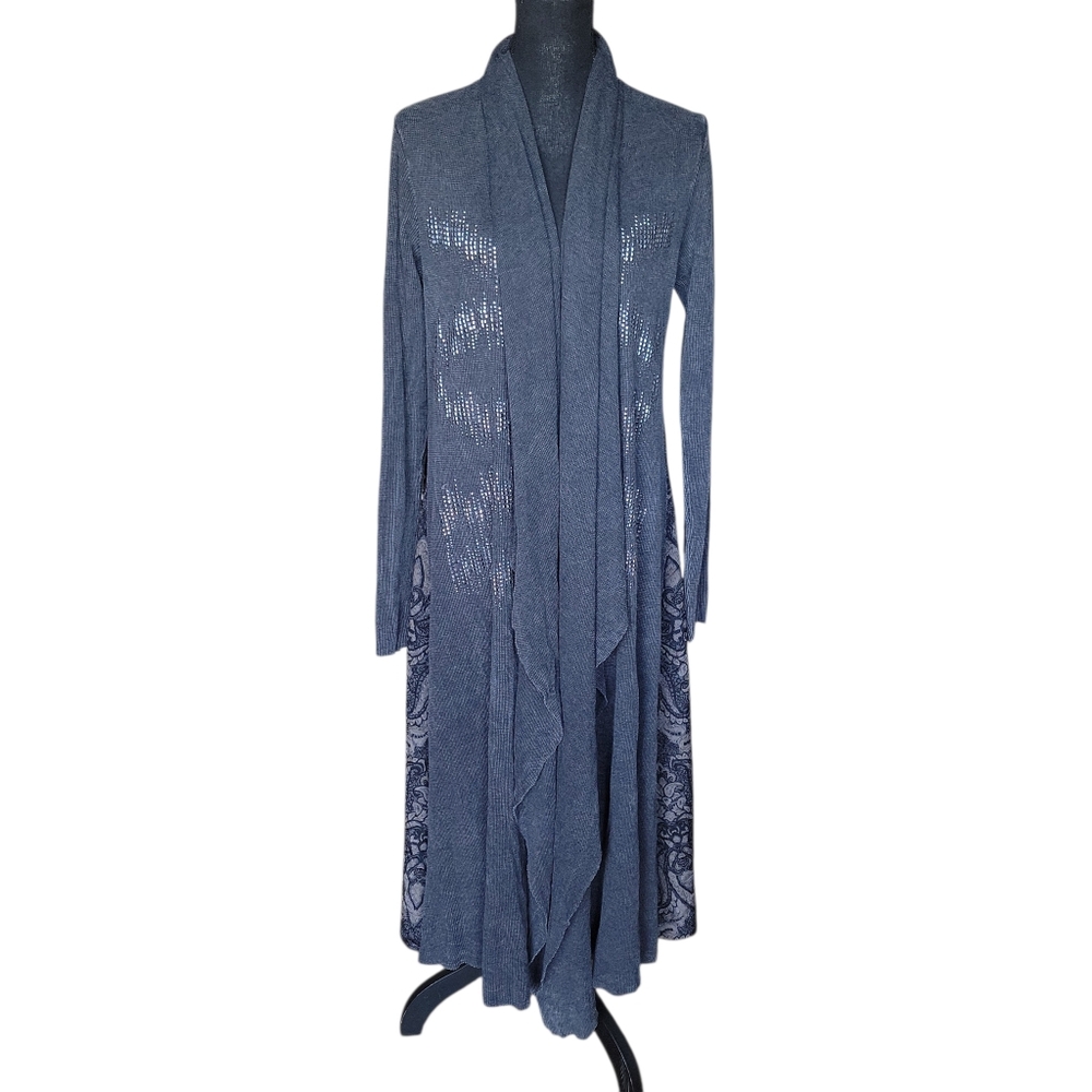 Vocal Grey Jeweled Print Duster Kimono 50"Long Women's Size L - Picture 2 of 8